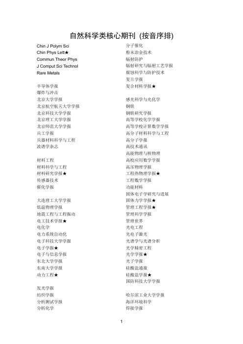 自然科学类核心期刊(按音序排)