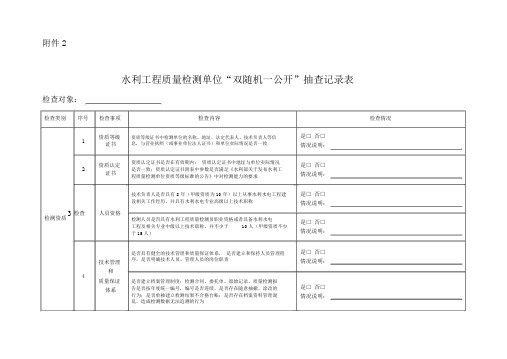 江西水利工程质量检测单位“双随机一公开”抽查记录表