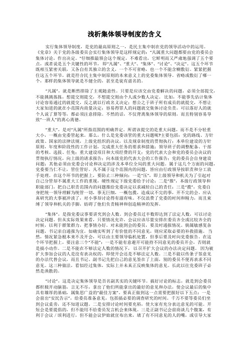浅析集体领导制度的含义