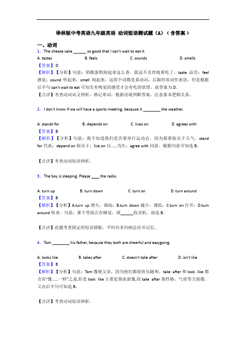 译林版中考英语九年级英语 动词短语测试题(A)﹙含答案﹚