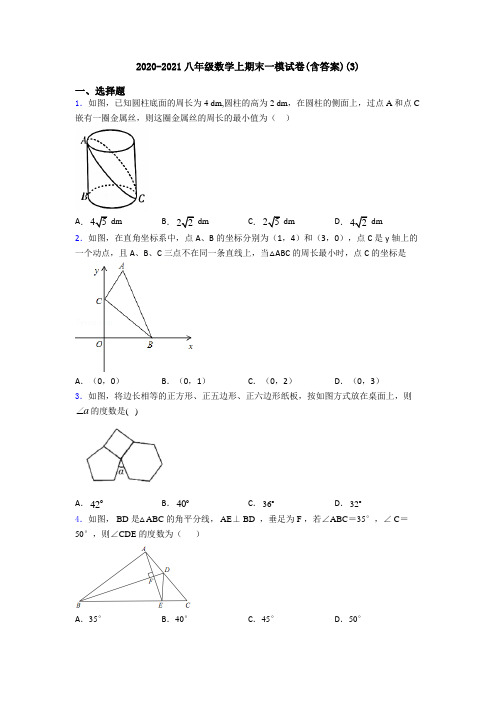 2020-2021八年级数学上期末一模试卷(含答案)(3)