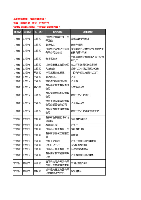 新版甘肃省白银市化工厂企业公司商家户名录单联系方式地址大全41家
