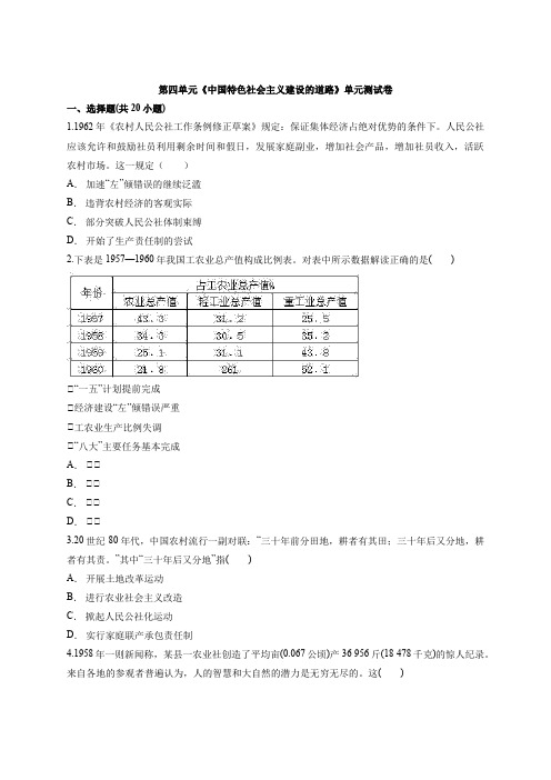 2020—2021学年高中人教版本历史必修2第四单元《中国特色社会主义建设的道路》单元测试卷