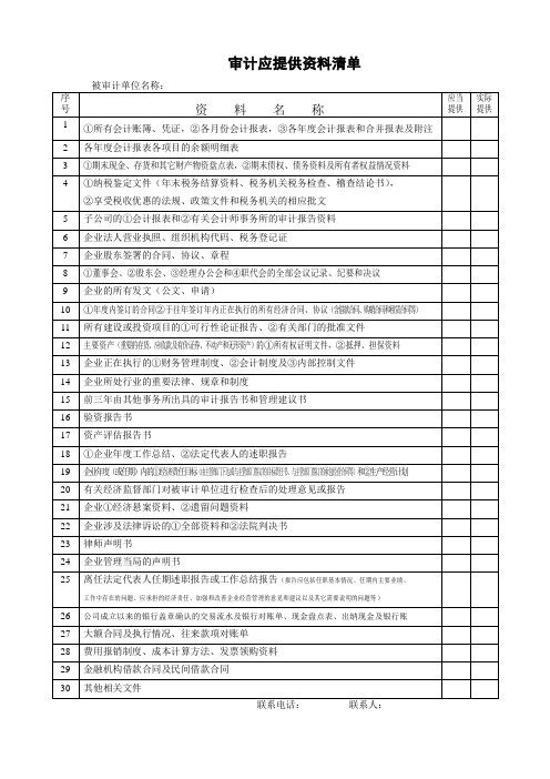 客户应提供审计资料清单