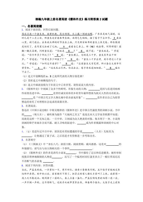 部编九年级上册名著阅读《儒林外史》练习附答案2试题