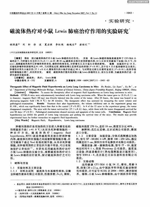 磁流体热疗对小鼠Lewis肺癌治疗作用的实验研究