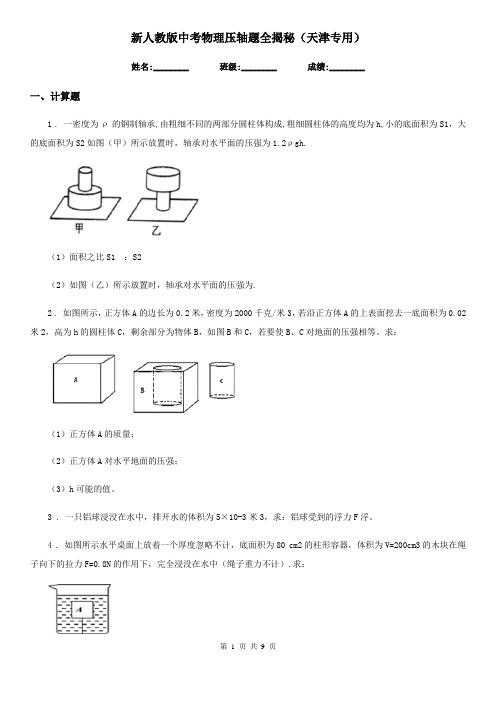 新人教版中考物理压轴题全揭秘(天津专用)