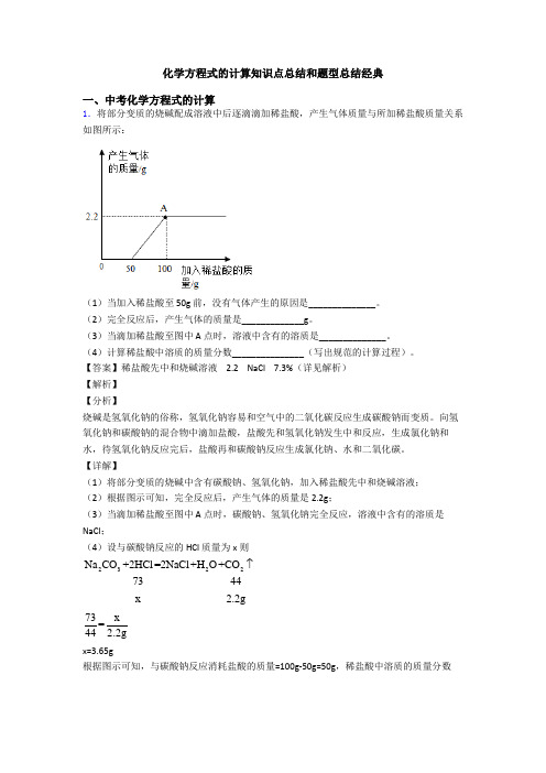 化学方程式的计算知识点总结和题型总结经典