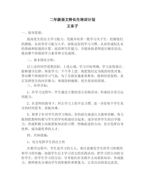 小学二年级语文特长生培训计划