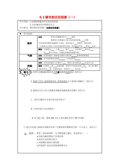 高中地理 6.2《城市的区位因素(一)》学案 人教版必修下册