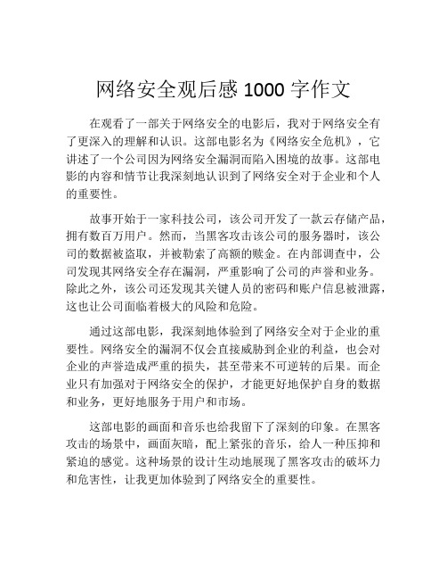 网络安全观后感1000字作文