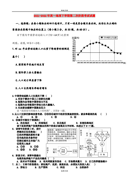 2021-2022年高一地理下学期第二次阶段考试试题
