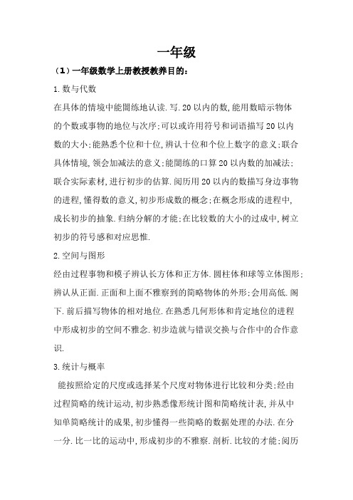 小学数学各年级教学目标