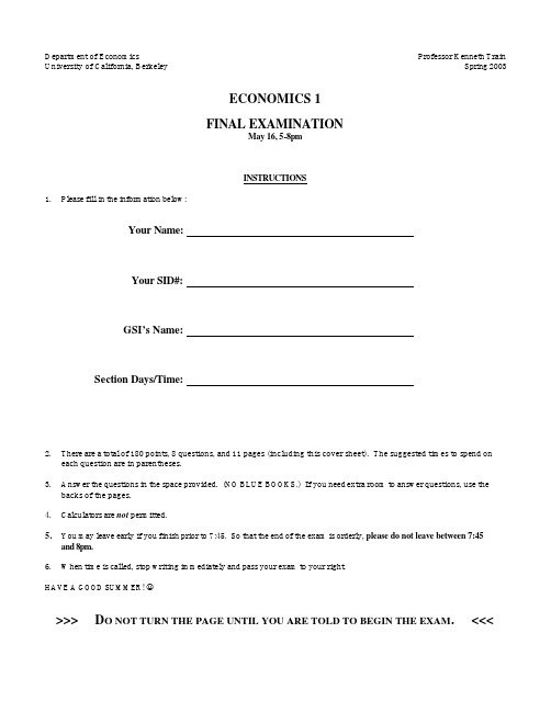 Economics 1 - Fall 2003 - Train - Final