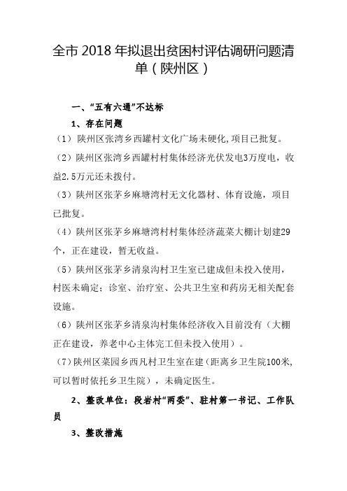 6.全市2018年拟退出贫困村评估调研问题整改台账