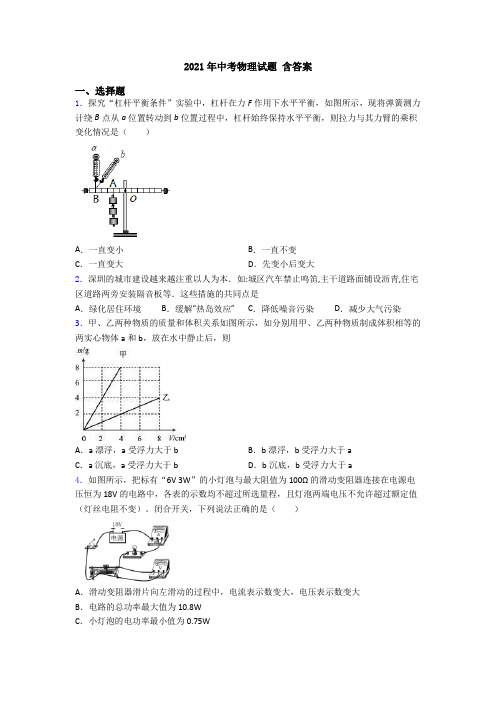 2021年中考物理试题 含答案