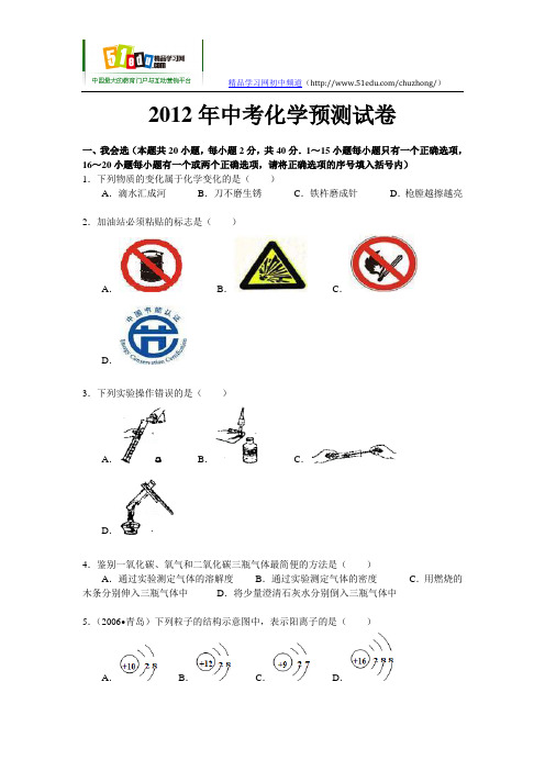 2012年中考化学预测试卷
