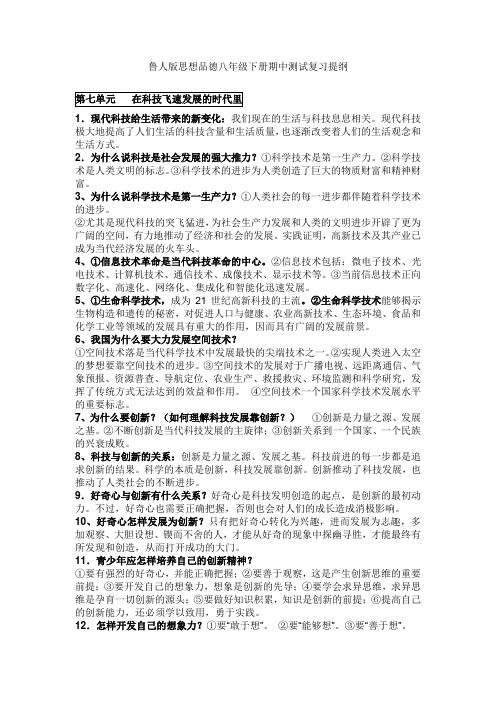 鲁人版思想品德八年级下册期末测试复习提纲