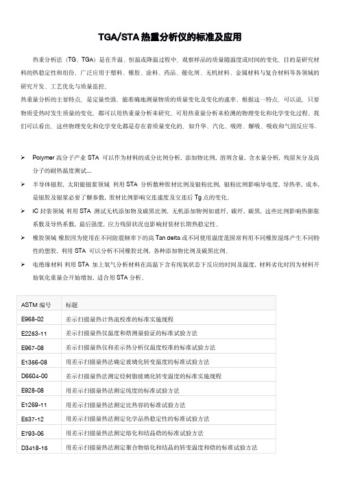 TGA和STA热重分析仪的标准及应用