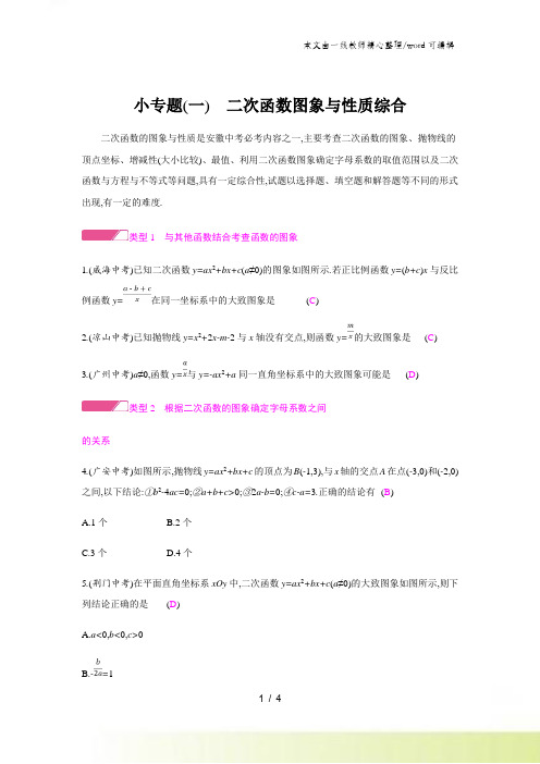 沪科版九年级上册数学 小专题(一) 二次函数图象与性质综合练习