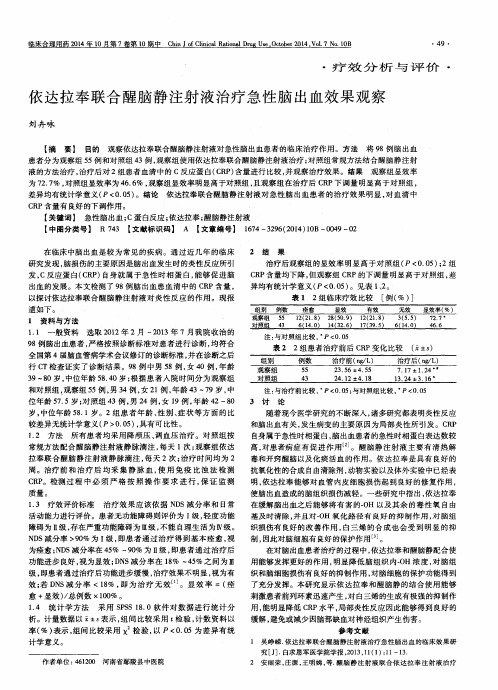 依达拉奉联合醒脑静注射液治疗急性脑出血效果观察