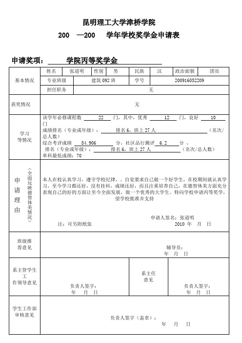 奖学金申请表1