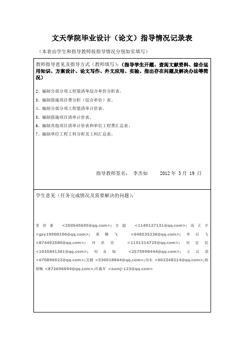 文天学院毕业设计(论文)指导情况记录表5