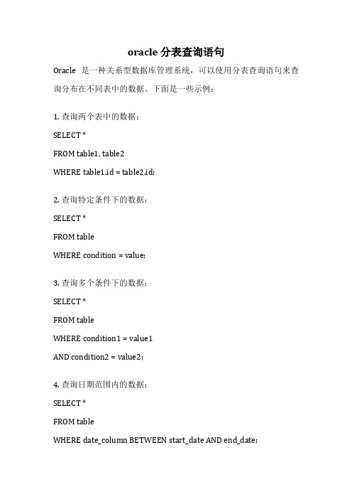 oracle 分表查询语句