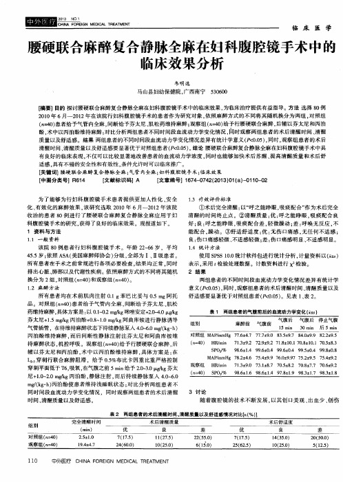 腰硬联合麻醉复合静脉全麻在妇科腹腔镜手术中的临床效果分析