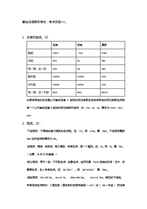 基础法语期末复习资料,