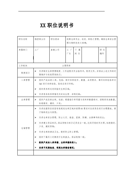 工厂物控部职位说明书