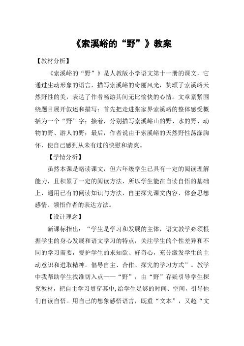 《索溪峪的“野”》教案_教案教学设计