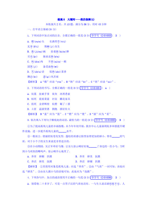 高一语文人教版必修一练案：3.大堰河——我的保姆+练案5+Word版含答案 (1)