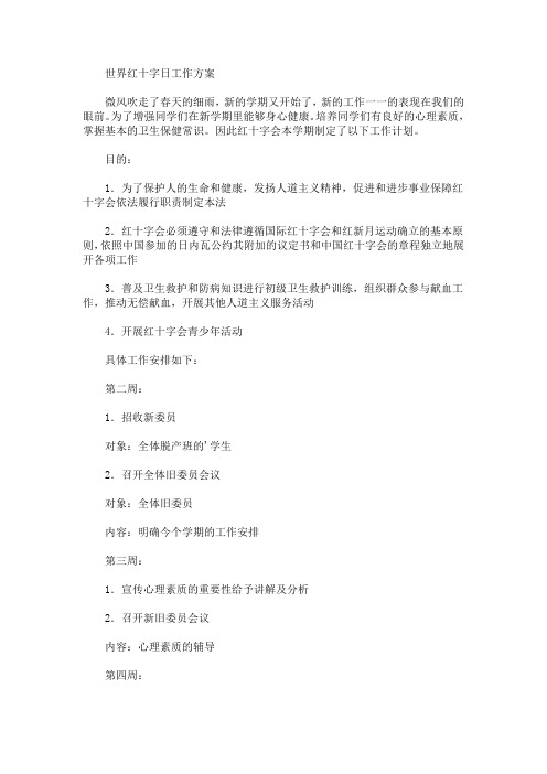 世界红十字日工作方案(最新)
