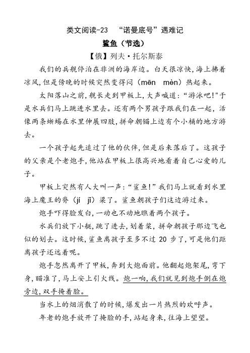 新部编版四年级语文下册23 “诺曼底号”遇难记 类文阅读练习及答案