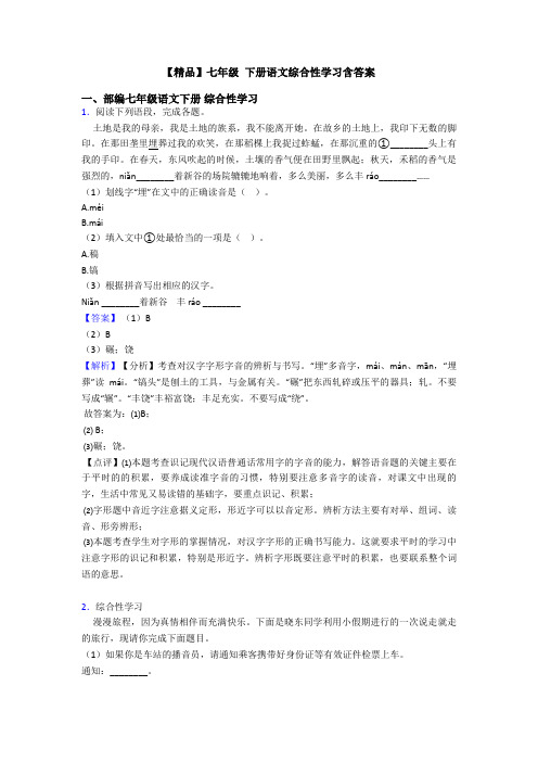 【精品】七年级 下册语文综合性学习含答案