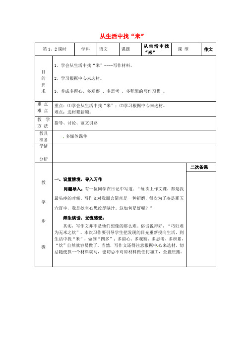 江苏省句容市行香中学中考语文专题复习 从生活中找“米”(第12课时)教案 苏教版