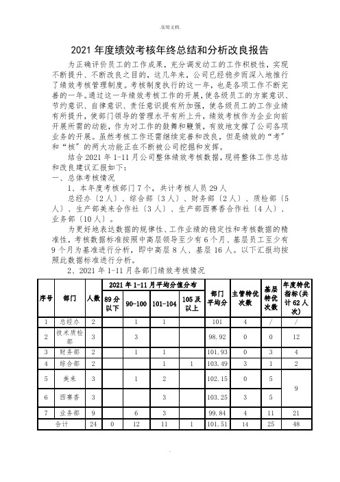 绩效考核年终总结和分析改进报告