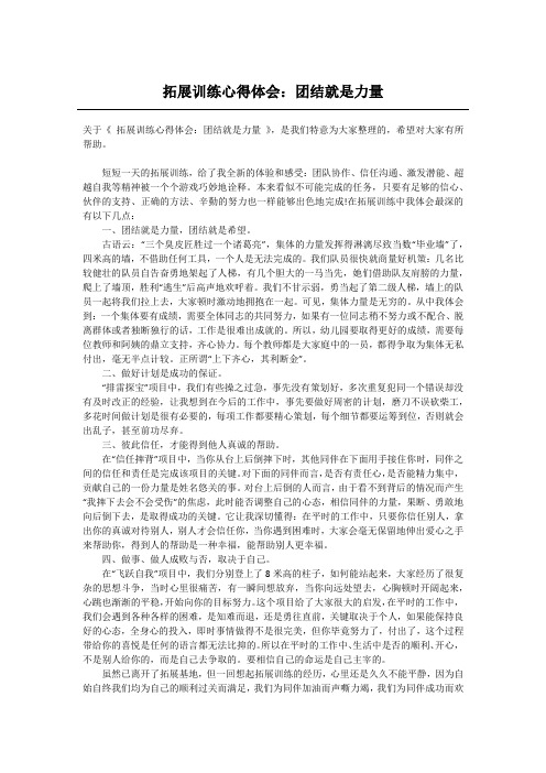 拓展训练心得体会：团结就是力量