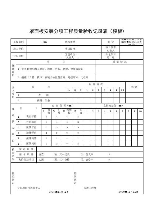 罩面板安装分项工程质量验收记录表(模板)