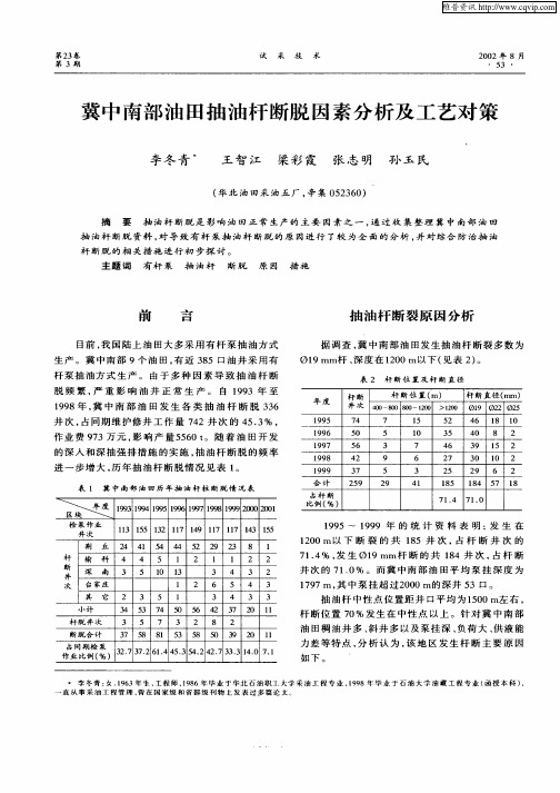 冀中南部油田抽油杆断脱因素分析及工艺对策