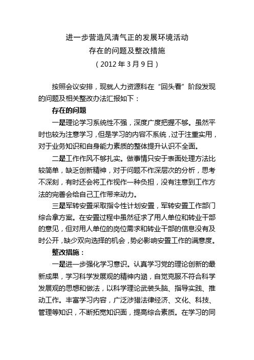 进一步营造风清气正的发展环境-存在的问题及整改意见