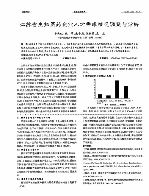 江苏省生物医药企业人才需求情况调查与分析