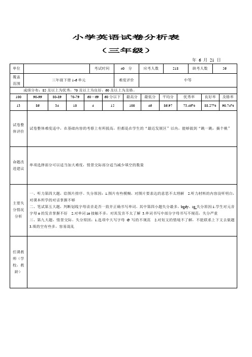 三年级英语下学期质量分析