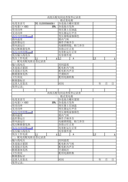 高低压配电间巡查保养记录表