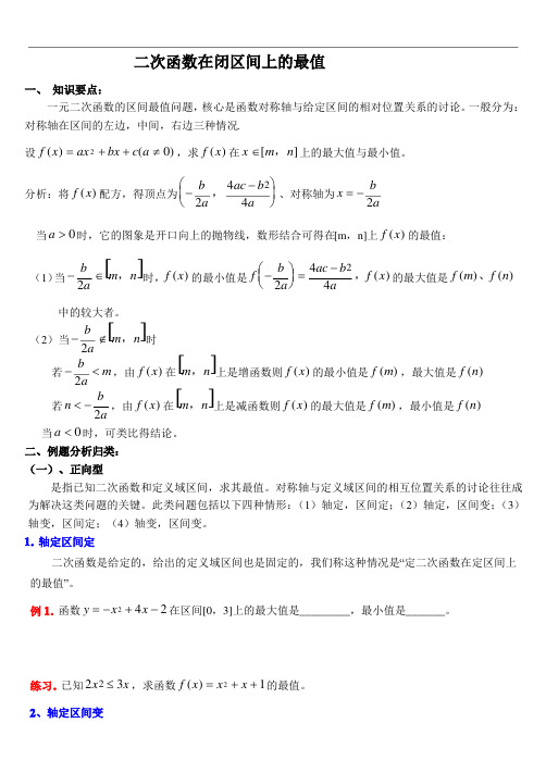 二次函数最值知识点总结-典型例题及习题