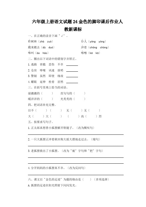六年级上册语文试题24金色的脚印课后作业人教新课标