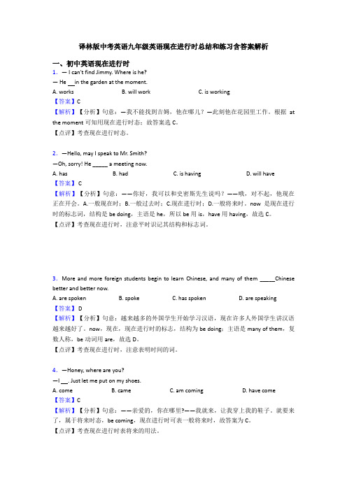 译林版中考英语九年级英语现在进行时总结和练习含答案解析