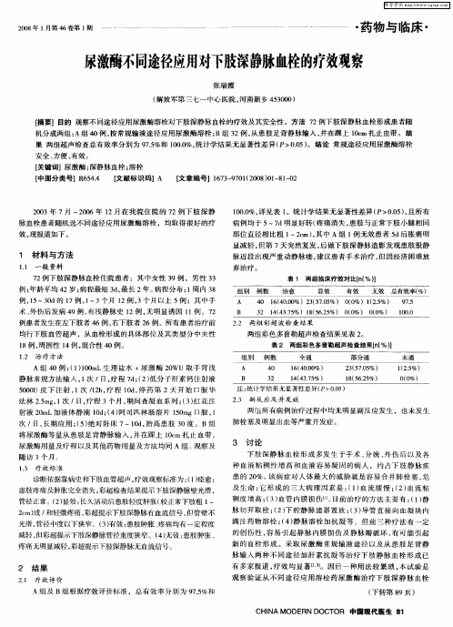 尿激酶不同途径应用对下肢深静脉血栓的疗效观察