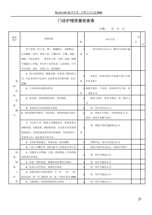 门诊护理质量检查表